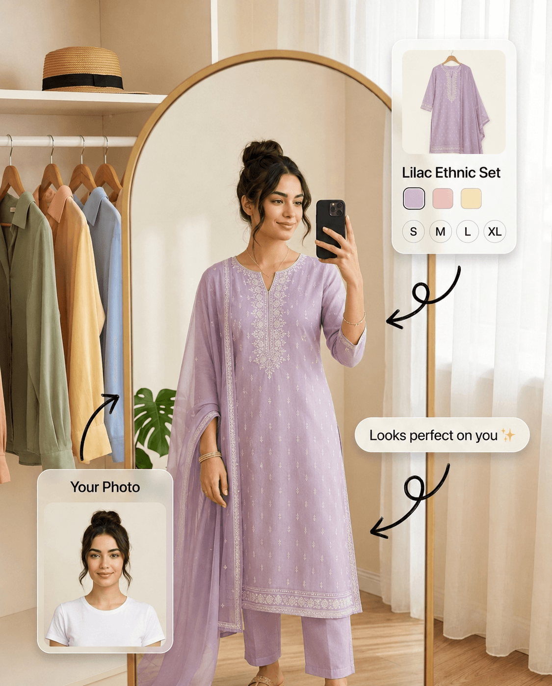 Illustration of a person trying on clothes with AI